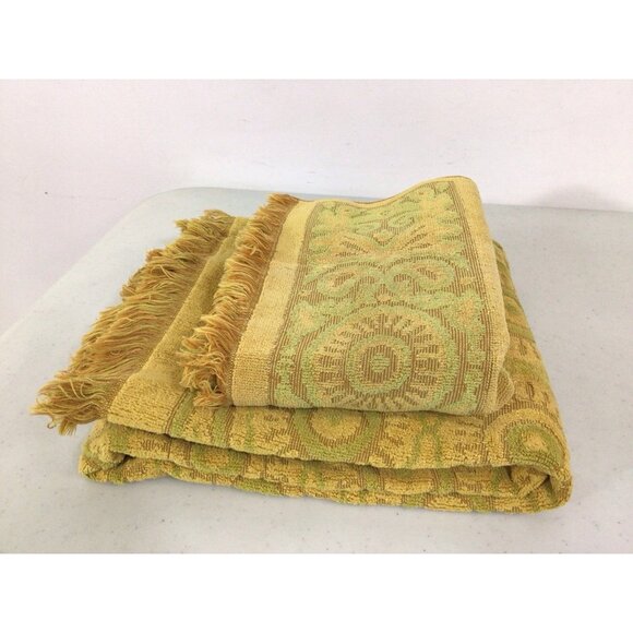 Fieldcrest Vintage Mid Century Towel Textured Yellow/Green Set of 2 - Picture 4 of 8